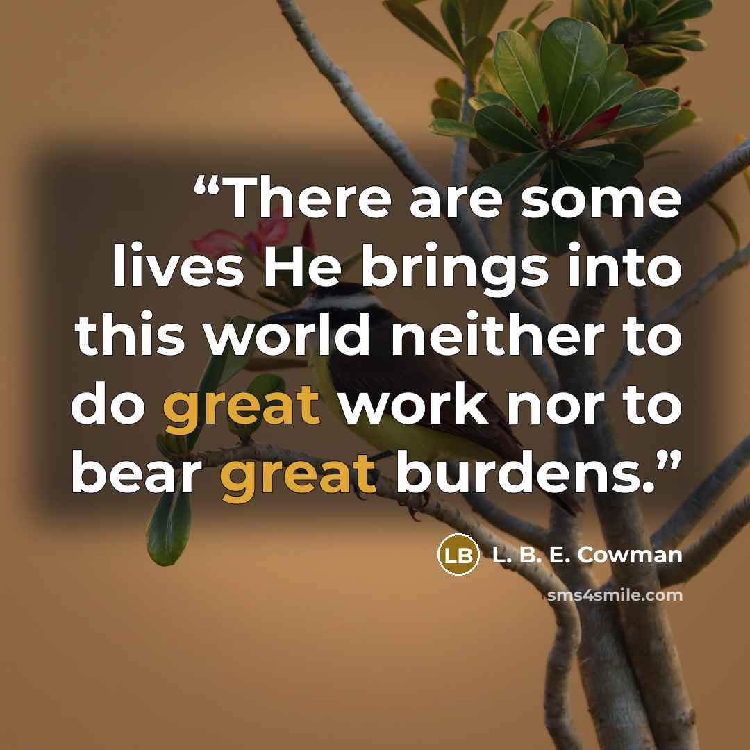 “There are some lives He brings into this world neither to do great work nor to bear great burdens.” quote by L. B. E. Cowman