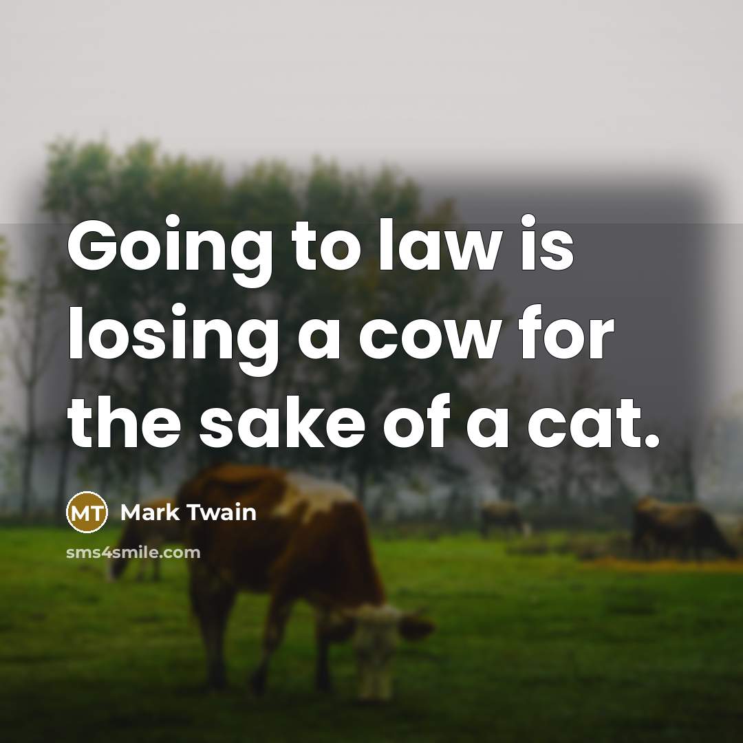 “Going to law is losing a cow for the sake…” quote by Mark Twain
