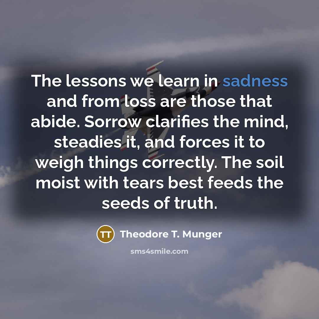 “The lessons we learn in sadness and from loss are…” quote by Theodore T. Munger