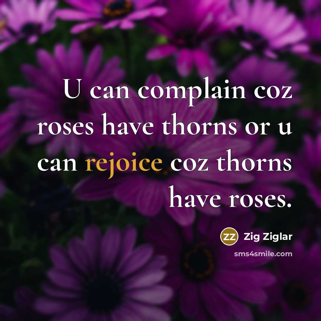 “U can complain coz roses have thorns or u can…” quote by Zig Ziglar