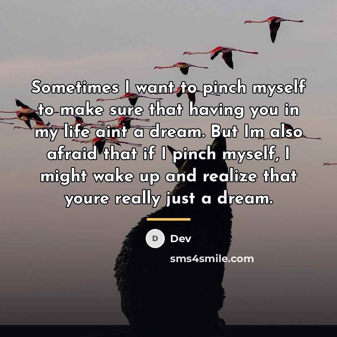 “Sometimes I want to pinch myself to make sure that…” quote by Dev
