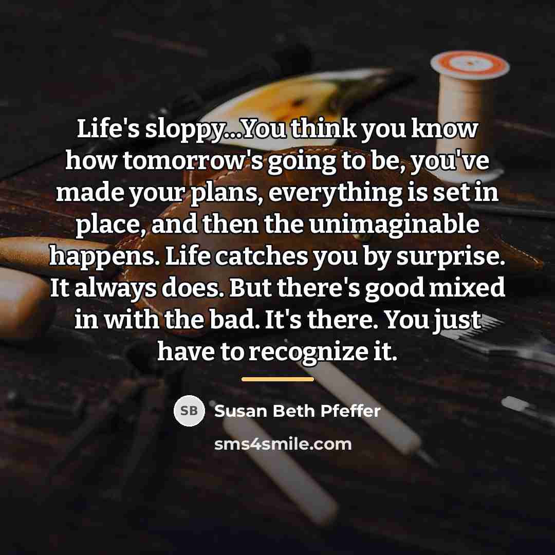 “Life's sloppy...You think you know how tomorrow's going to be,…” quote by Susan Beth Pfeffer