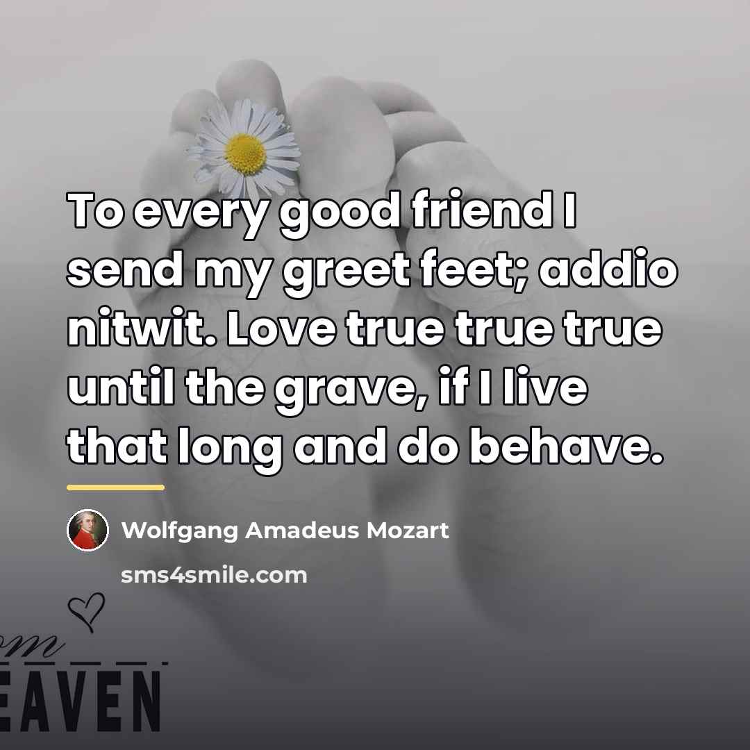 “To every good friend I send my greet feet; addio…” quote by Wolfgang Amadeus Mozart