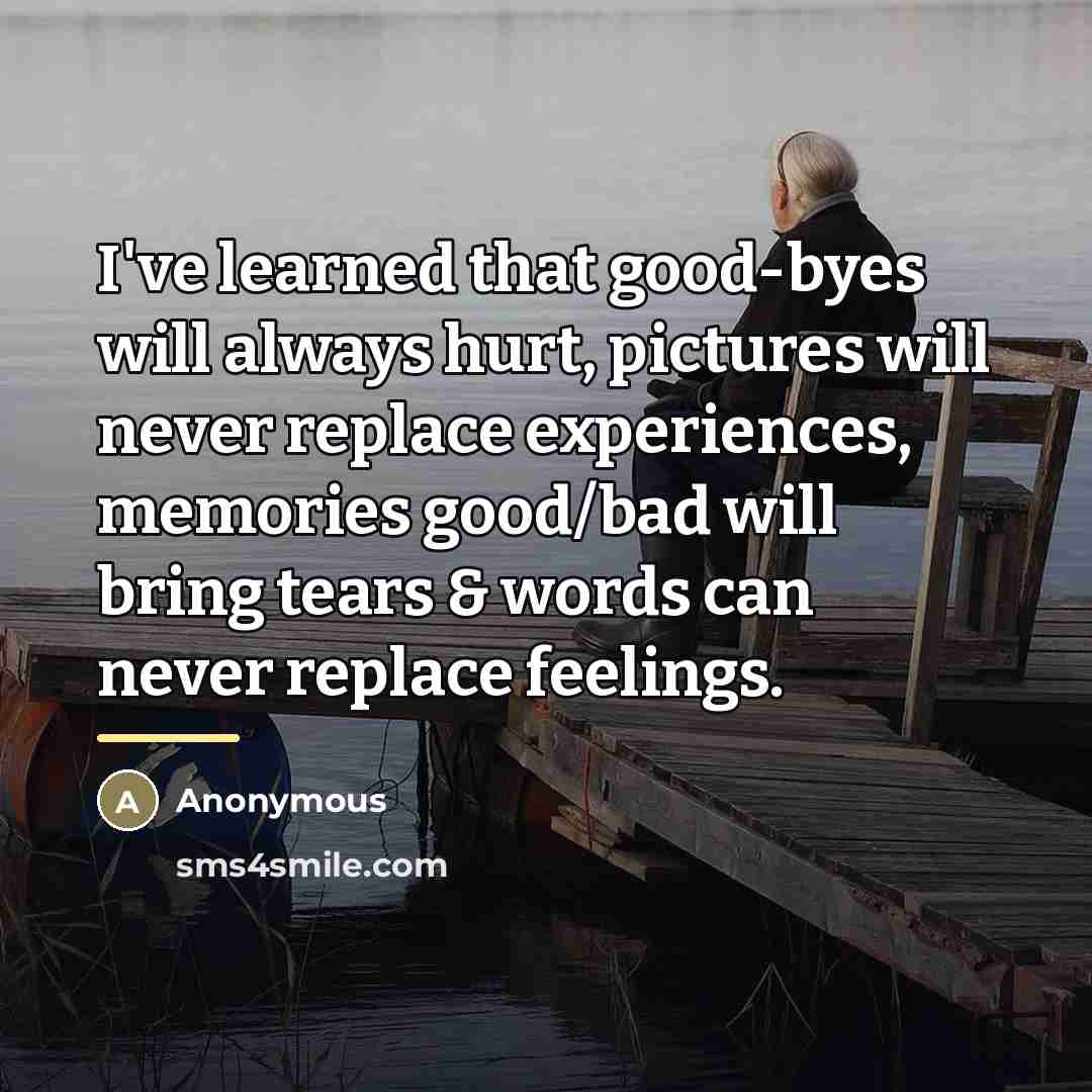 “I've learned that good-byes will always hurt, pictures will never…” quote by Anonymous
