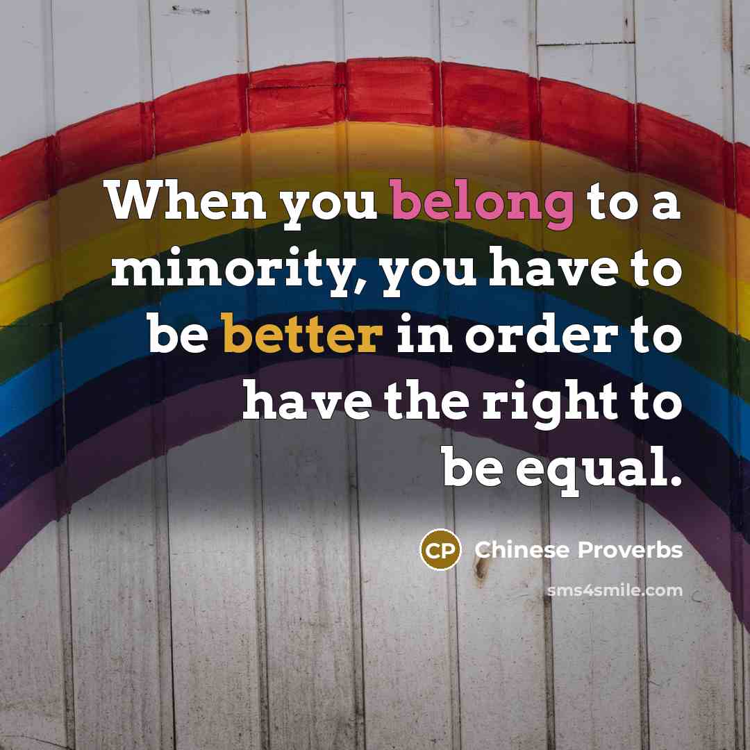 “When you belong to a minority, you have to be better in order to have the right to be equal.” quote by Chinese Proverbs