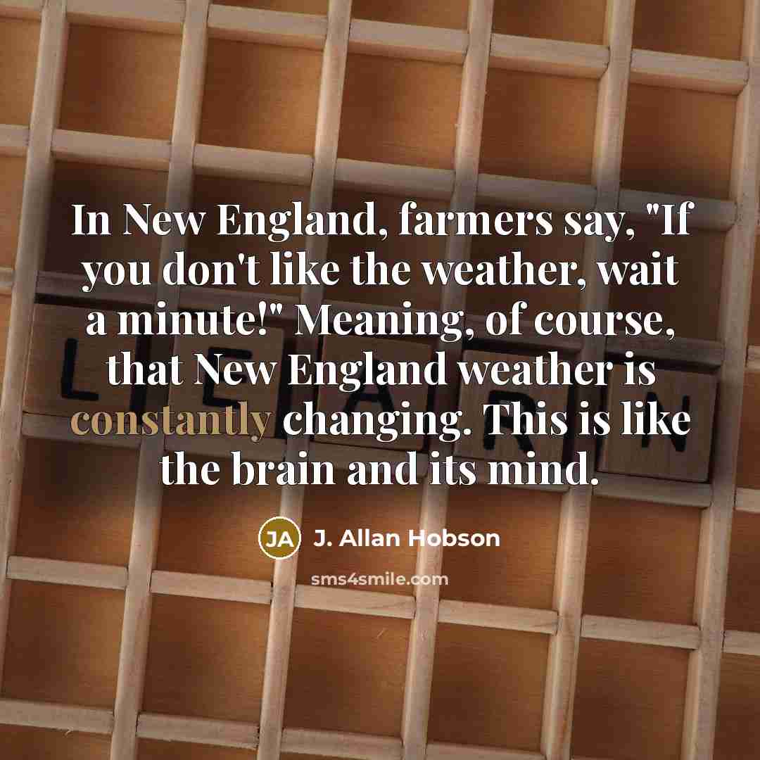 “In New England, farmers say, "If you don't like the…” quote by J. Allan Hobson