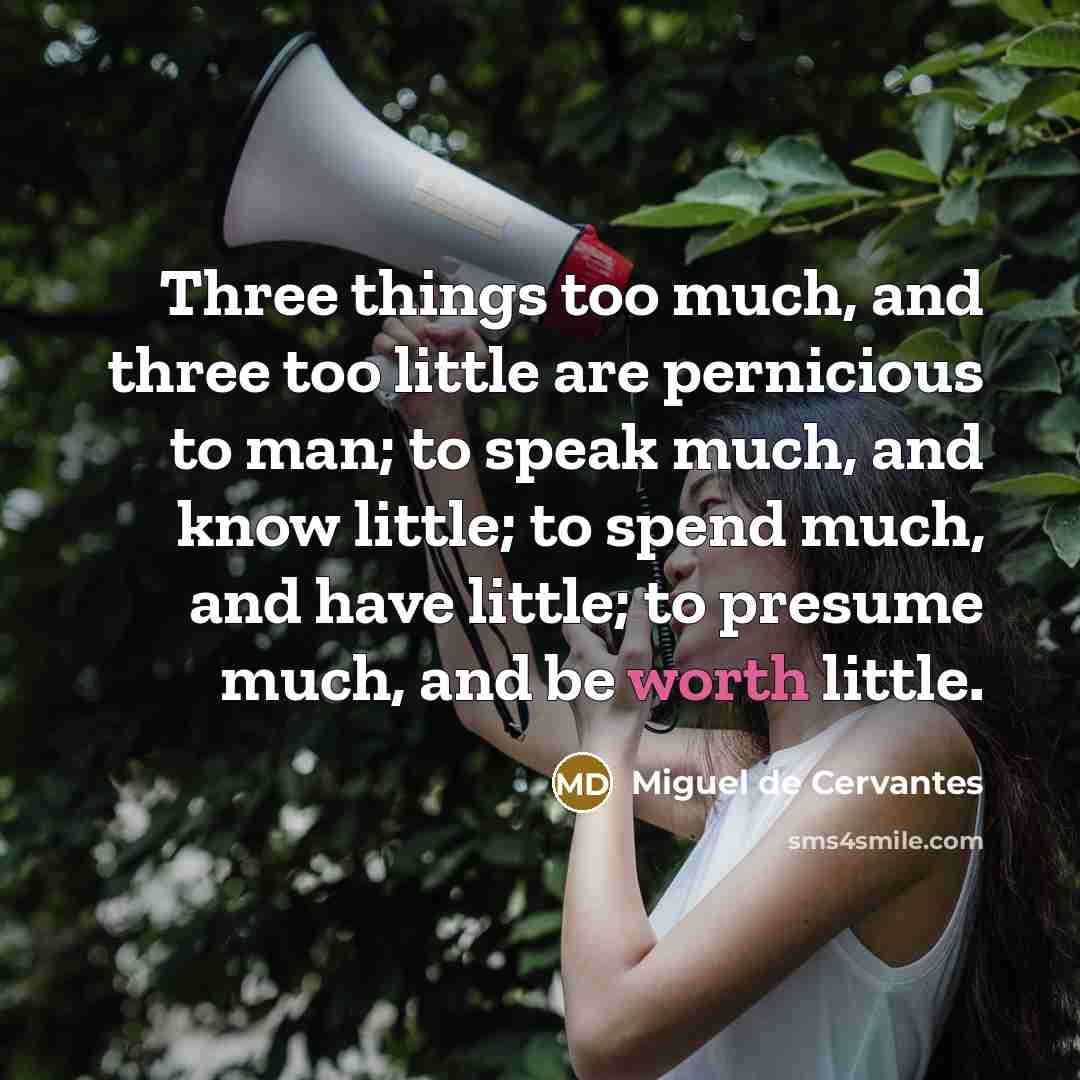 “Three things too much, and three too little are pernicious…” quote by Miguel de Cervantes