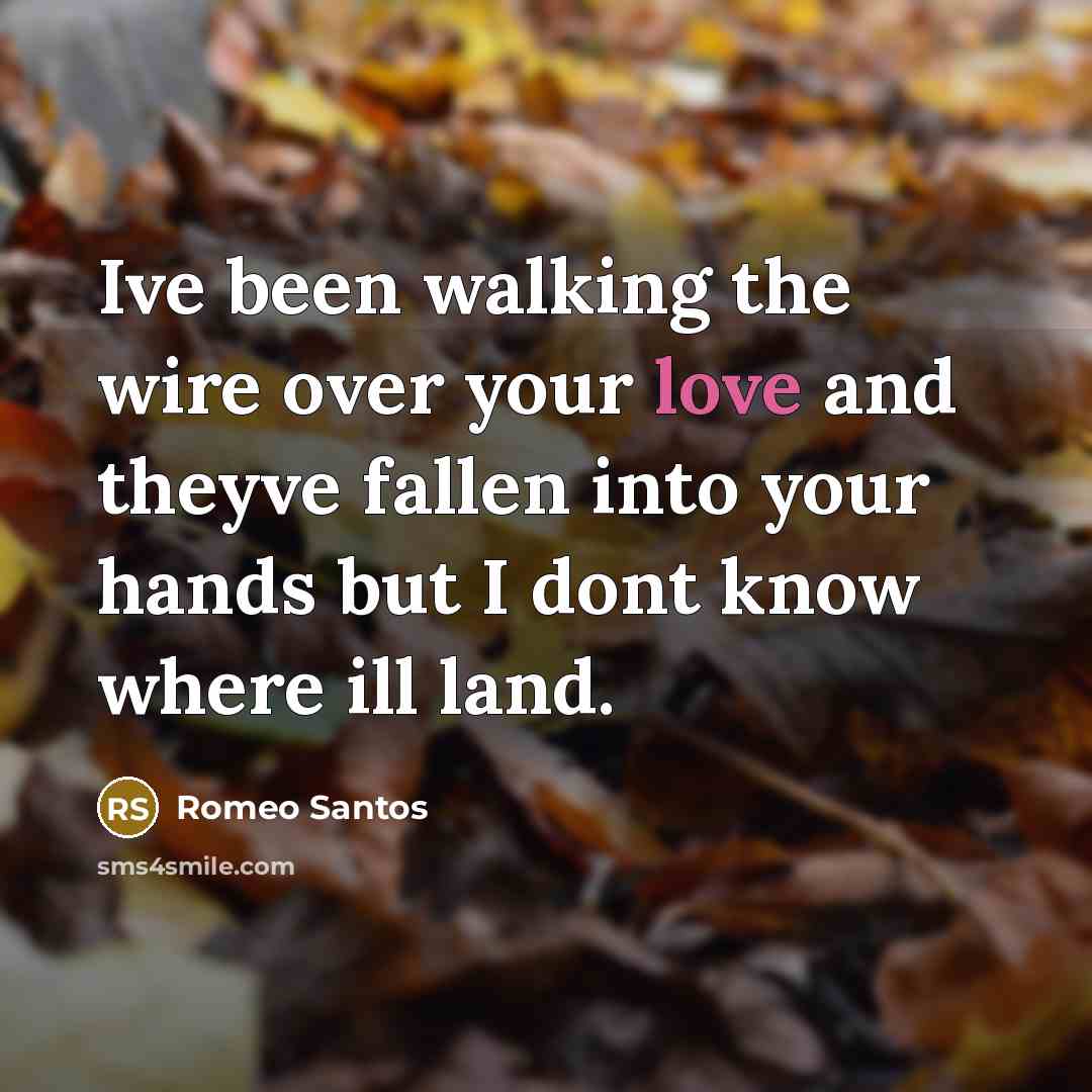 “Ive been walking the wire over your love and theyve fallen into your hands but I dont know where ill land.” quote by Romeo Santos