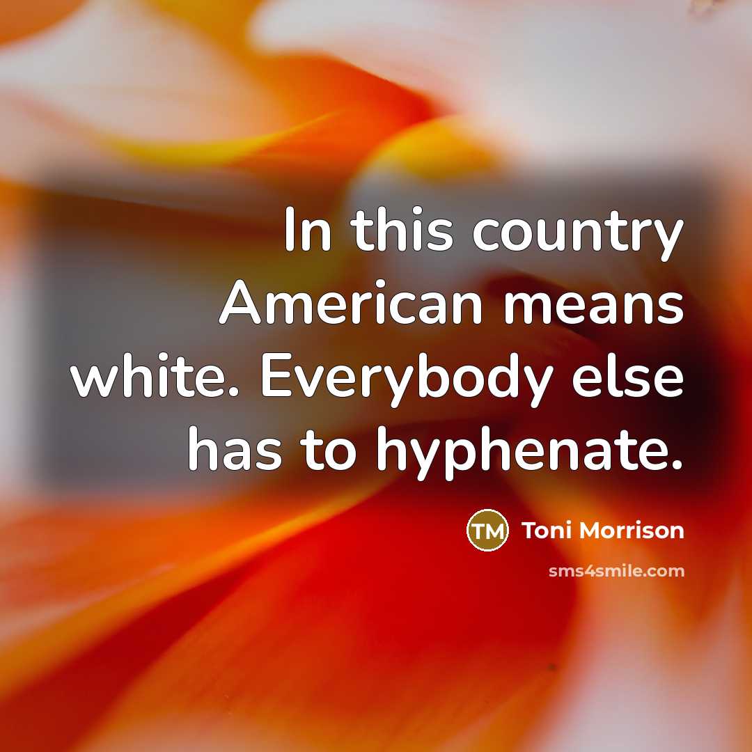 “In this country American means white. Everybody else has to hyphenate.” quote by Toni Morrison