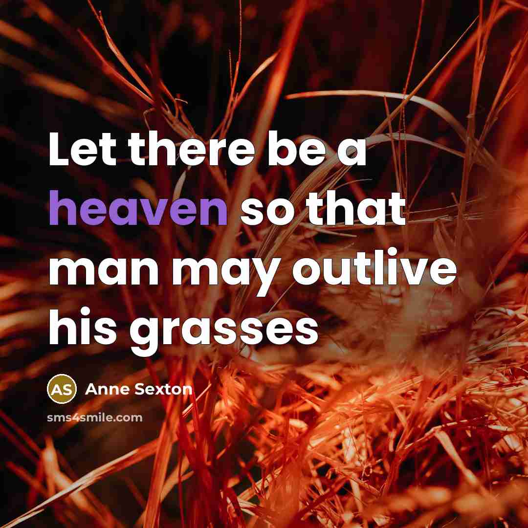 “Let there be a heaven so that man may outlive…” quote by Anne Sexton