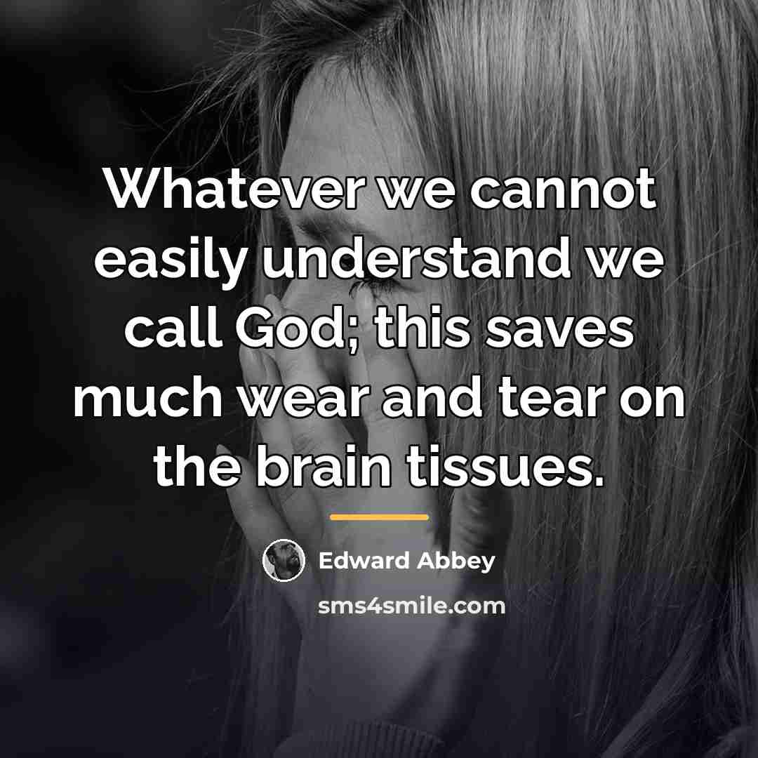“Whatever we cannot easily understand we call God; this saves…” quote by Edward Abbey