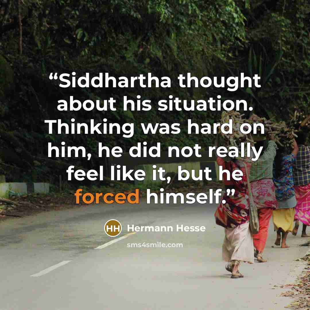 “Siddhartha thought about his situation. Thinking was hard on him, he did not really feel like it, but he forced himself.” quote by Hermann Hesse