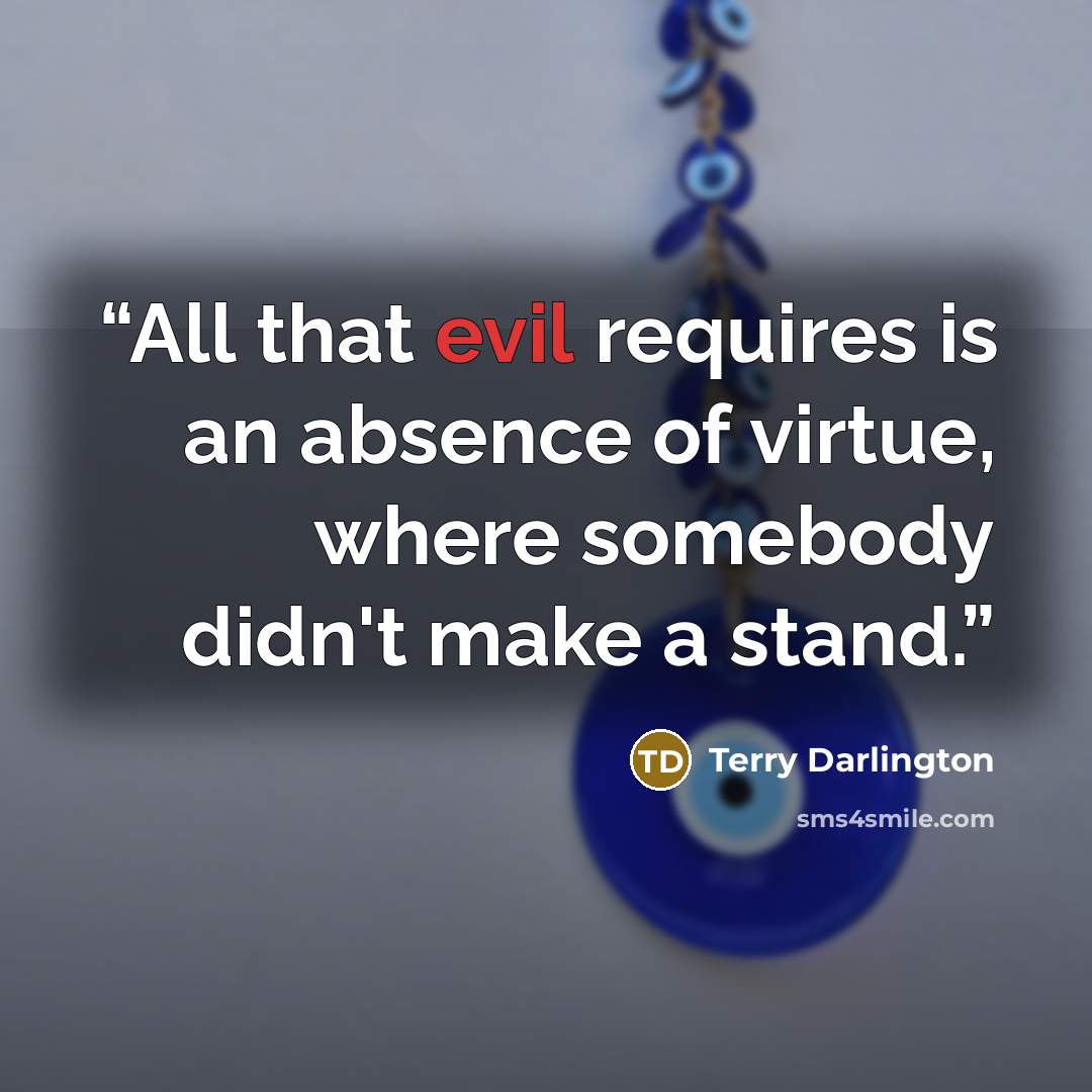 “All that evil requires is an absence of virtue, where somebody didn't make a stand.” quote by Terry Darlington