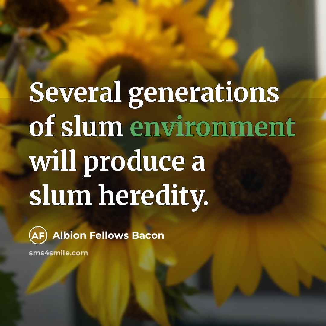 “Several generations of slum environment will produce a slum heredity.…” quote by Albion Fellows Bacon