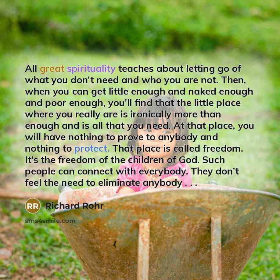 “All great spirituality teaches about letting go of what you…” quote by Richard Rohr