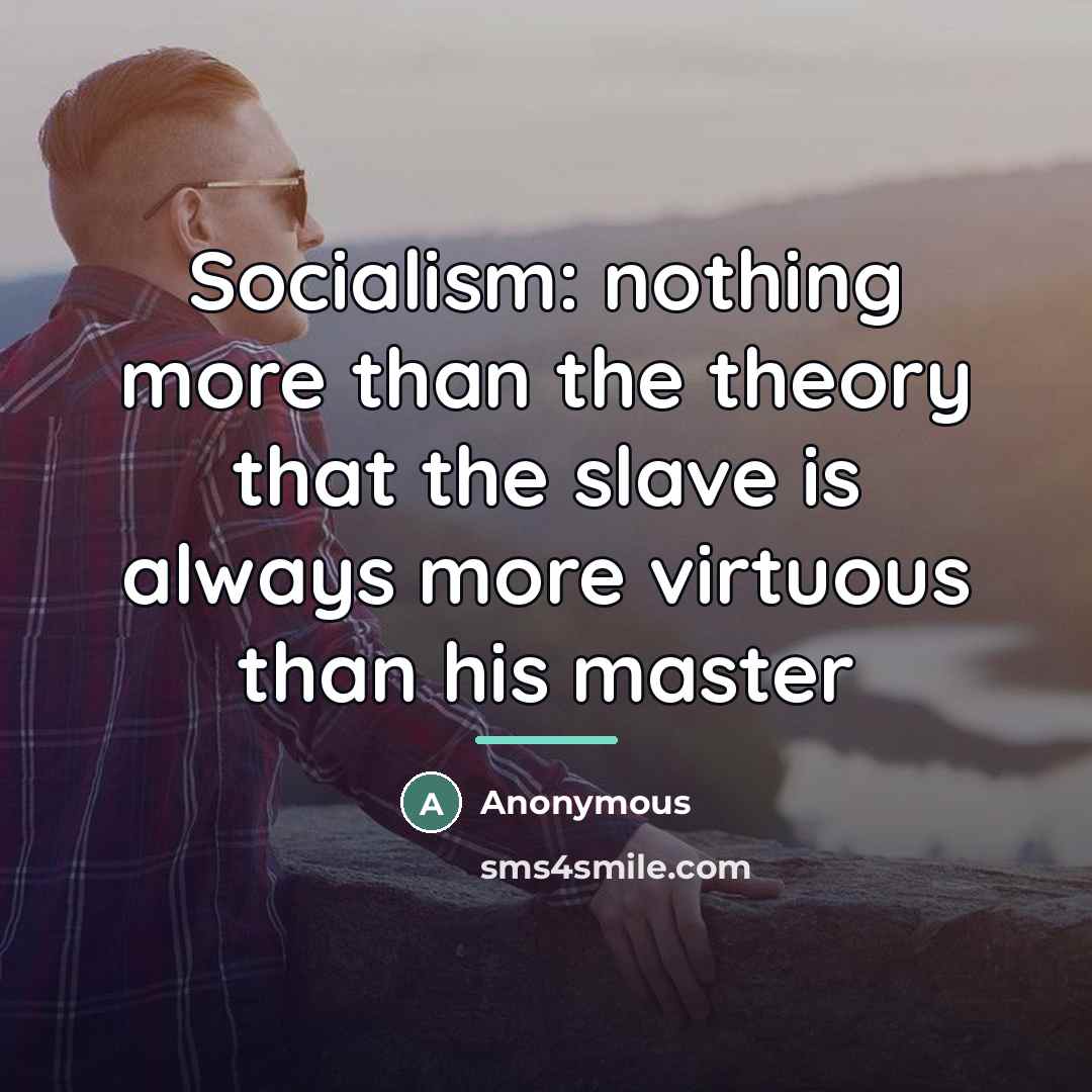 “Socialism: nothing more than the theory that the slave is…” quote by Anonymous