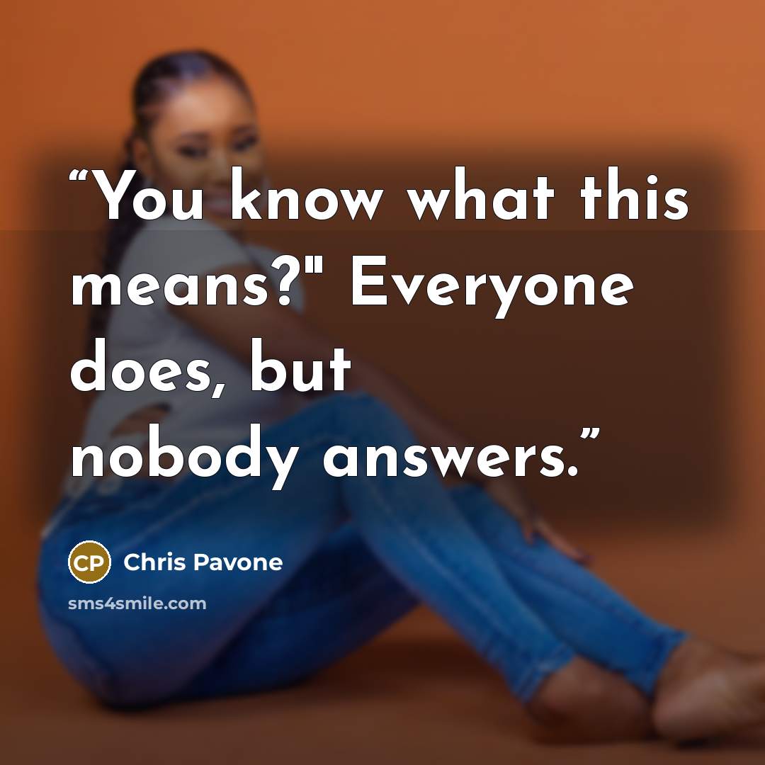 “You know what this means?" Everyone does, but nobody answers.” quote by Chris Pavone