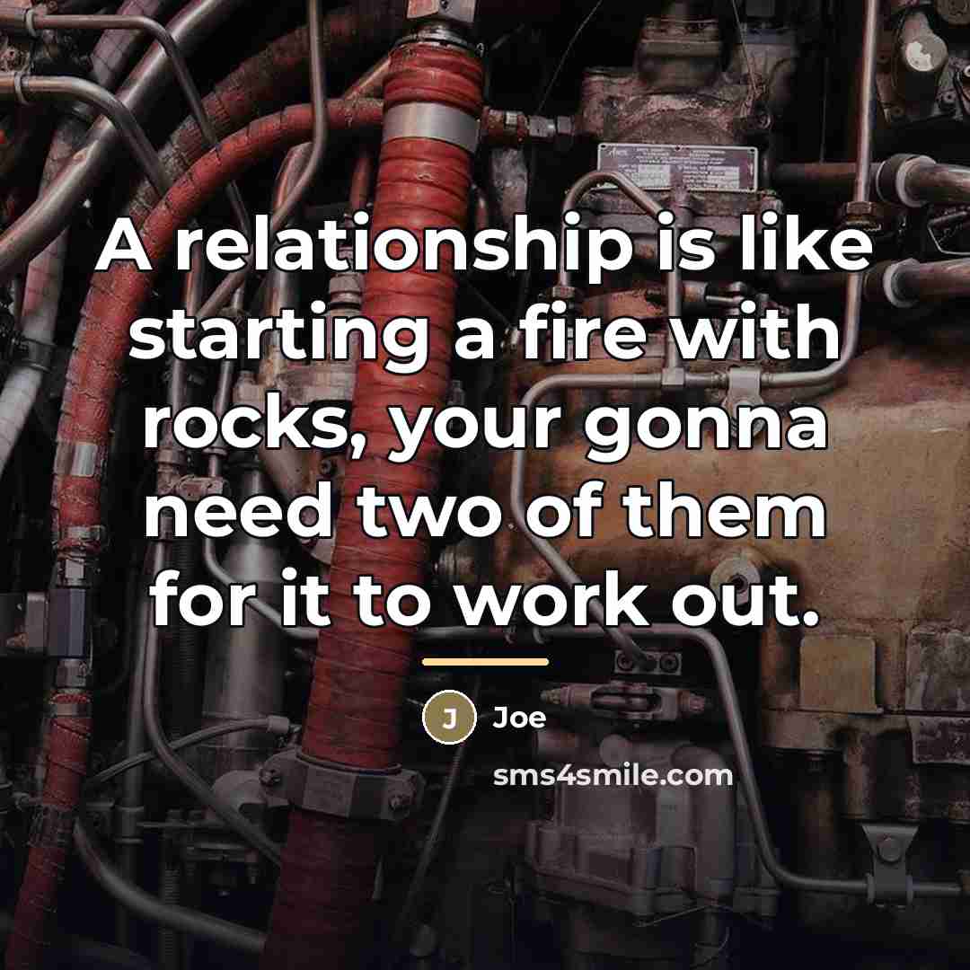 “A relationship is like starting a fire with rocks, your…” quote by Joe