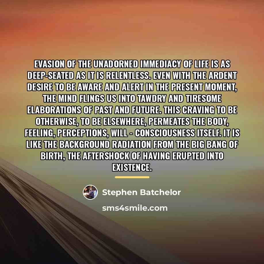 “Evasion of the unadorned immediacy of life is as deep-seated…” quote by Stephen Batchelor