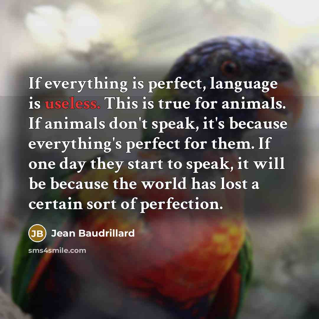 “If everything is perfect, language is useless. This is true…” quote by Jean Baudrillard