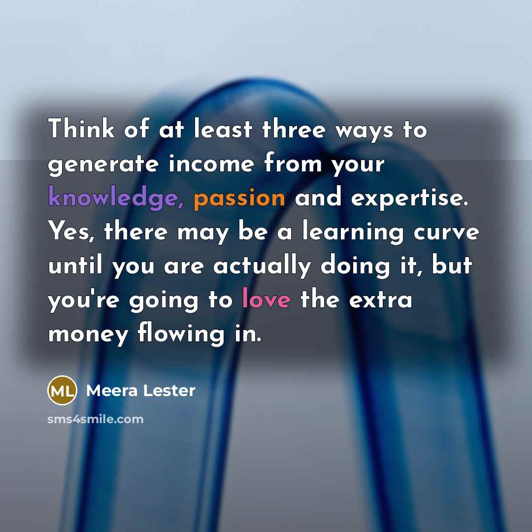 “Think of at least three ways to generate income from…” quote by Meera Lester