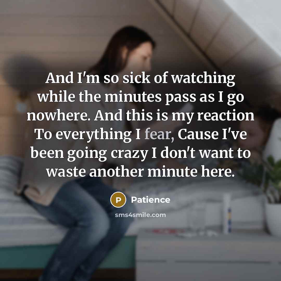 “And I'm so sick of watching while the minutes pass…” quote by Patience