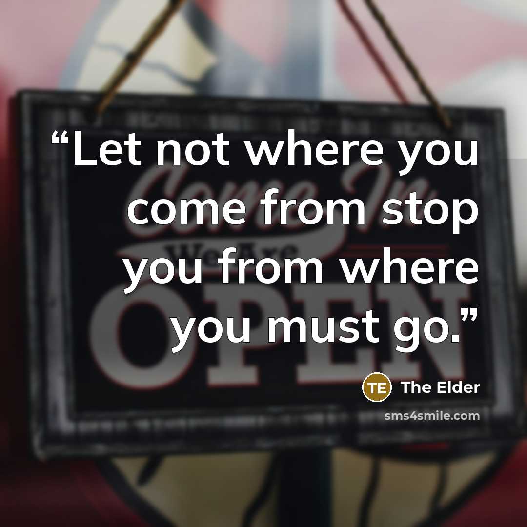 “Let not where you come from stop you from where you must go.” quote by The Elder