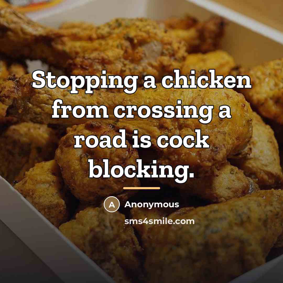 “Stopping a chicken from crossing a road is cock blocking.…” quote by Anonymous