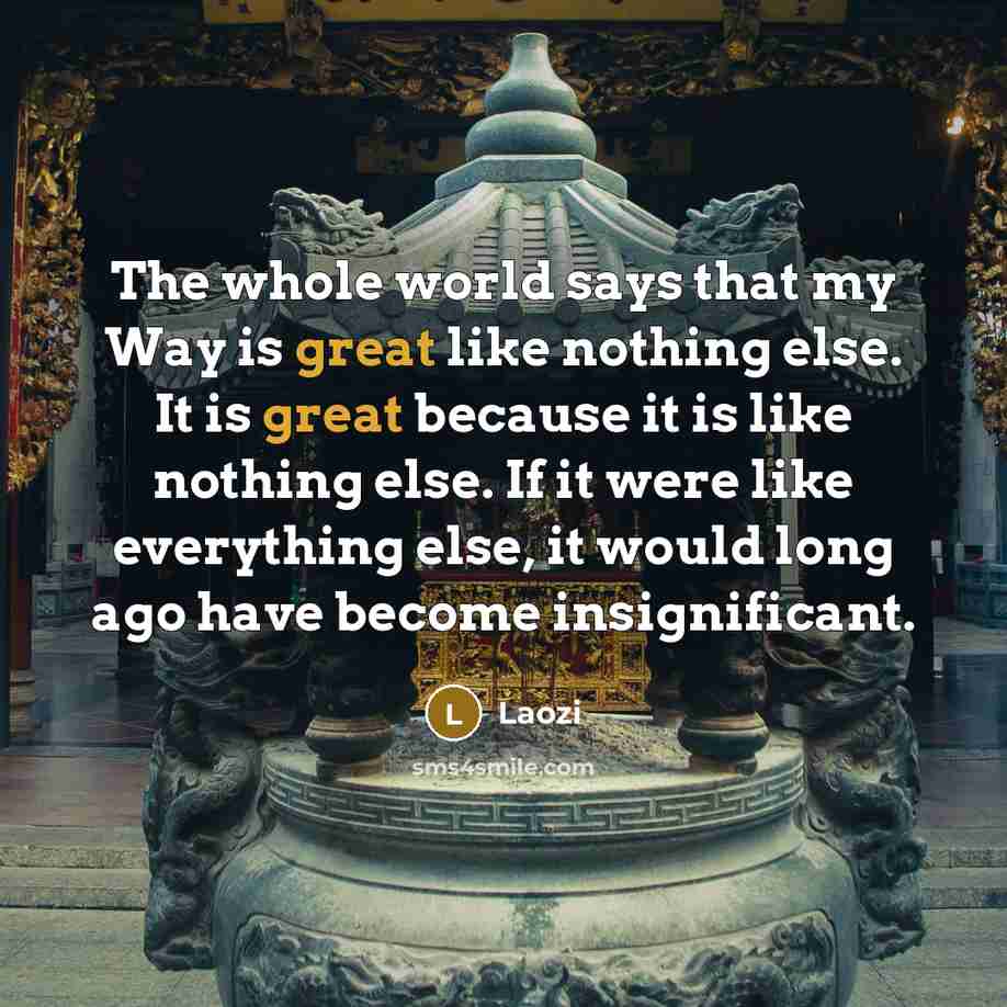 “The whole world says that my Way is great like…” quote by Laozi
