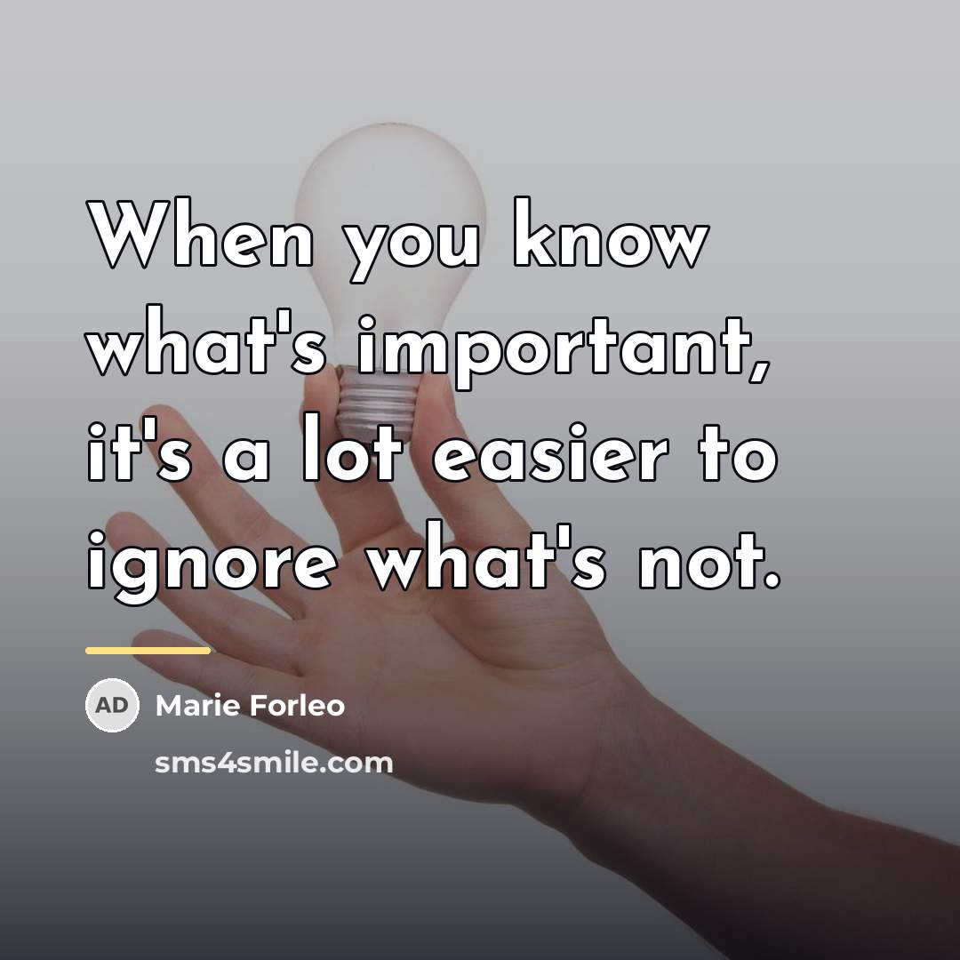 “When you know what's important, it's a lot easier to…” quote by Marie Forleo
