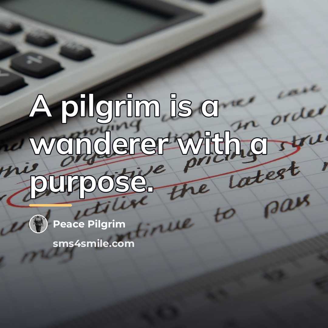 “A pilgrim is a wanderer with a purpose.…” quote by Peace Pilgrim