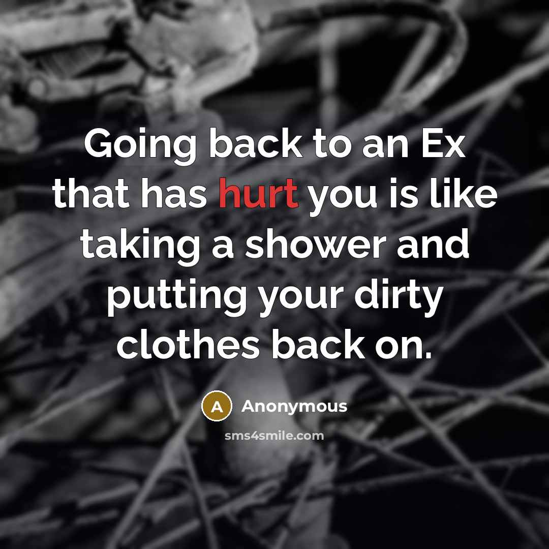“Going back to an Ex that has hurt you is like taking a shower and putting your dirty clothes back on.” quote by Anonymous