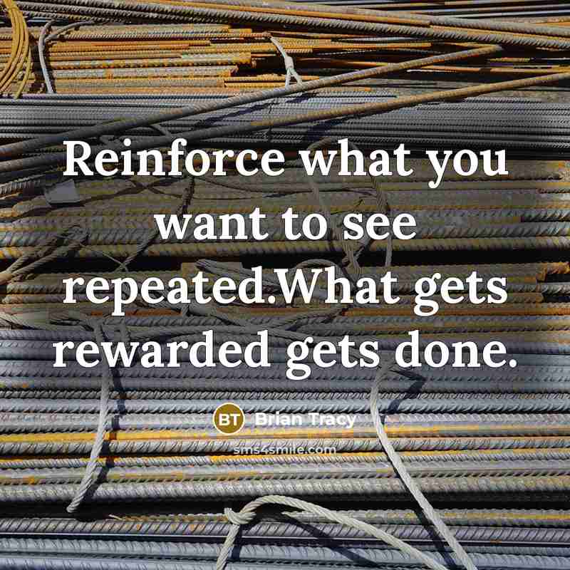 “Reinforce what you want to see repeated.What gets rewarded gets…” quote by Brian Tracy