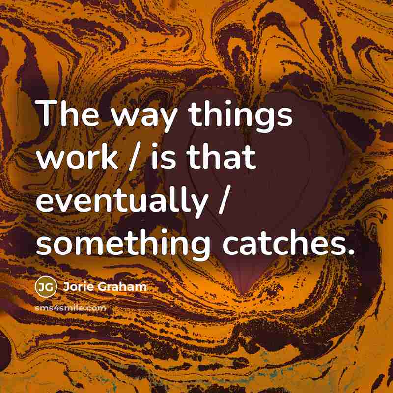 “The way things work / is that eventually / something catches.” quote by Jorie Graham