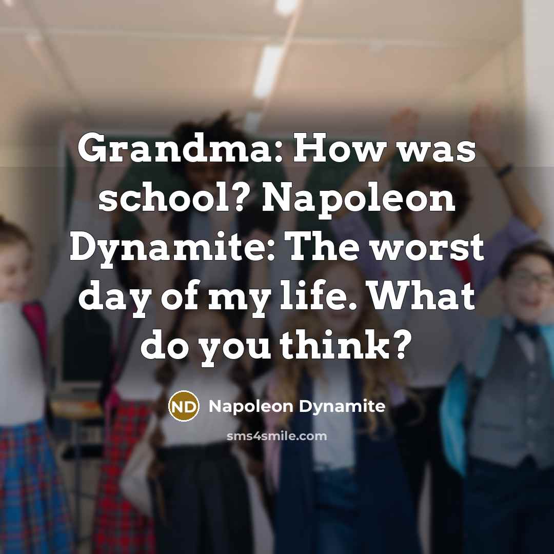 “Grandma: How was school? Napoleon Dynamite: The worst day of my life. What do you think?” quote by Napoleon Dynamite