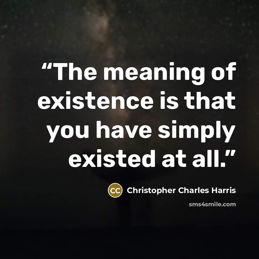 “The meaning of existence is that you have simply existed at all.” quote by Christopher Charles Harris