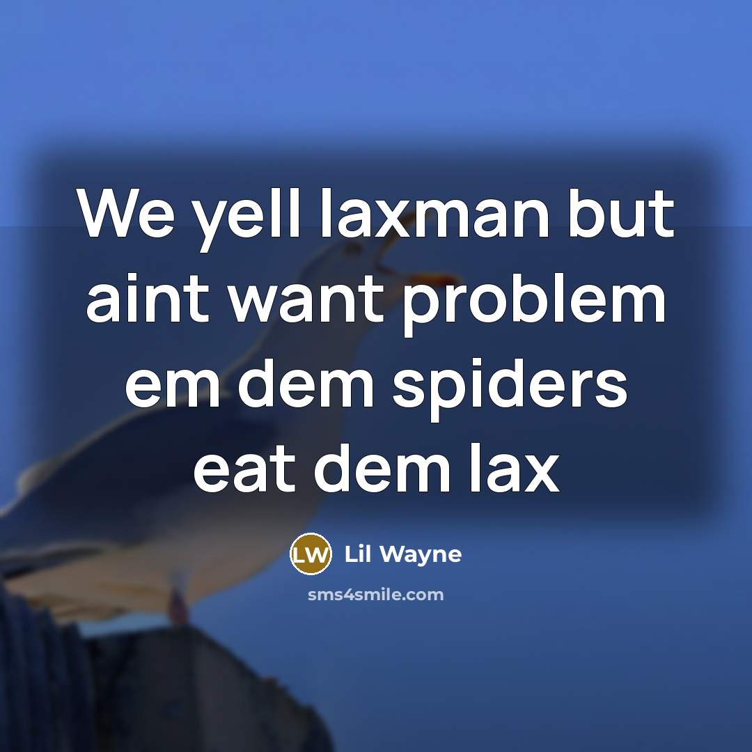 “We yell laxman but aint want problem em dem spiders eat dem lax” quote by LiL Wayne