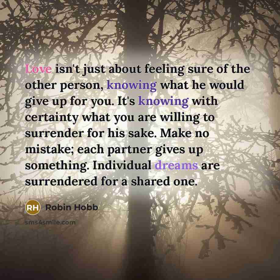 “Love isn't just about feeling sure of the other person,…” quote by Robin Hobb