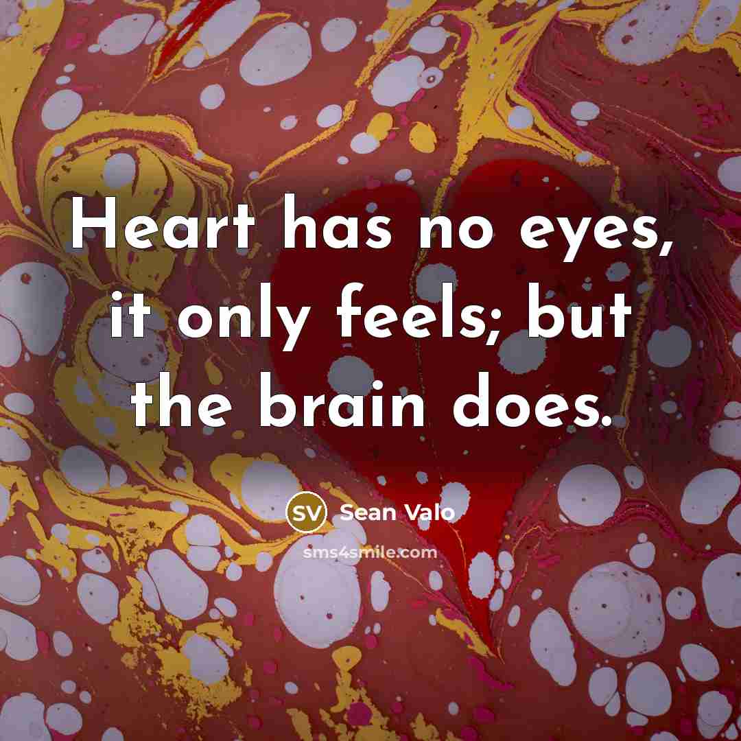“Heart has no eyes, it only feels; but the brain…” quote by Sean Valo