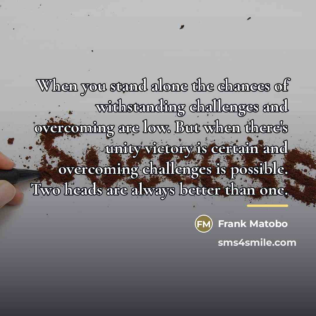 “When you stand alone the chances of withstanding challenges and…” quote by Frank Matobo