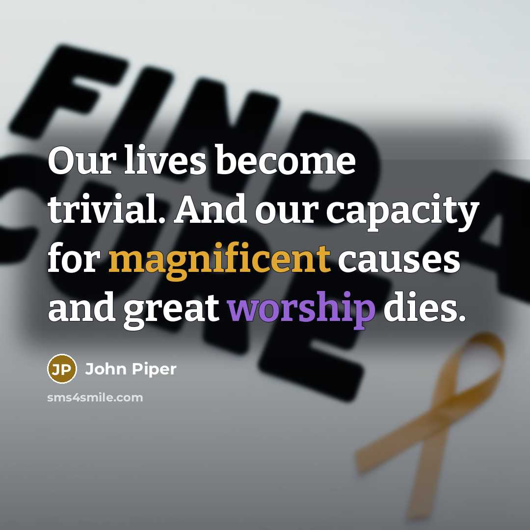 “Our lives become trivial. And our capacity for magnificent causes…” quote by John Piper