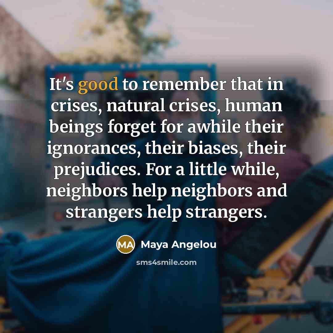 “It's good to remember that in crises, natural crises, human…” quote by Maya Angelou