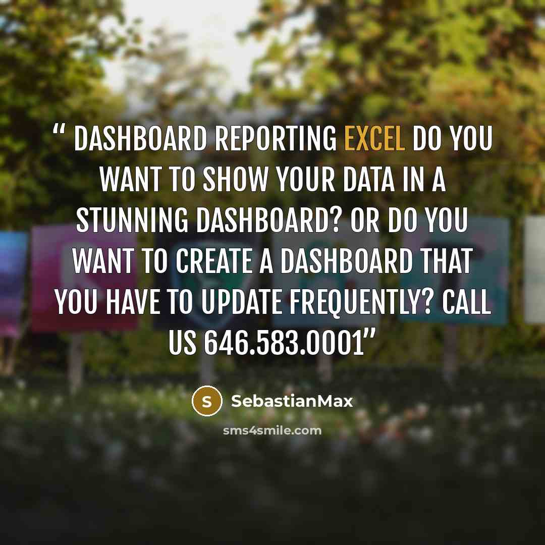 “dashboard reporting excel Do you want to show your data in a stunning dashboard? Or do you want to create a dashboard that you have to update frequently? Call us 646.583.0001” quote by SebastianMax