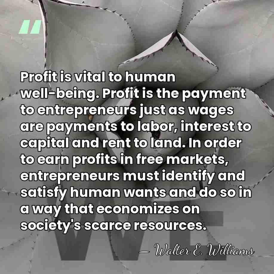 Profit is vital to human well-being. Profit is the payment to entrepreneurs&hellip; - Walter E. Williams