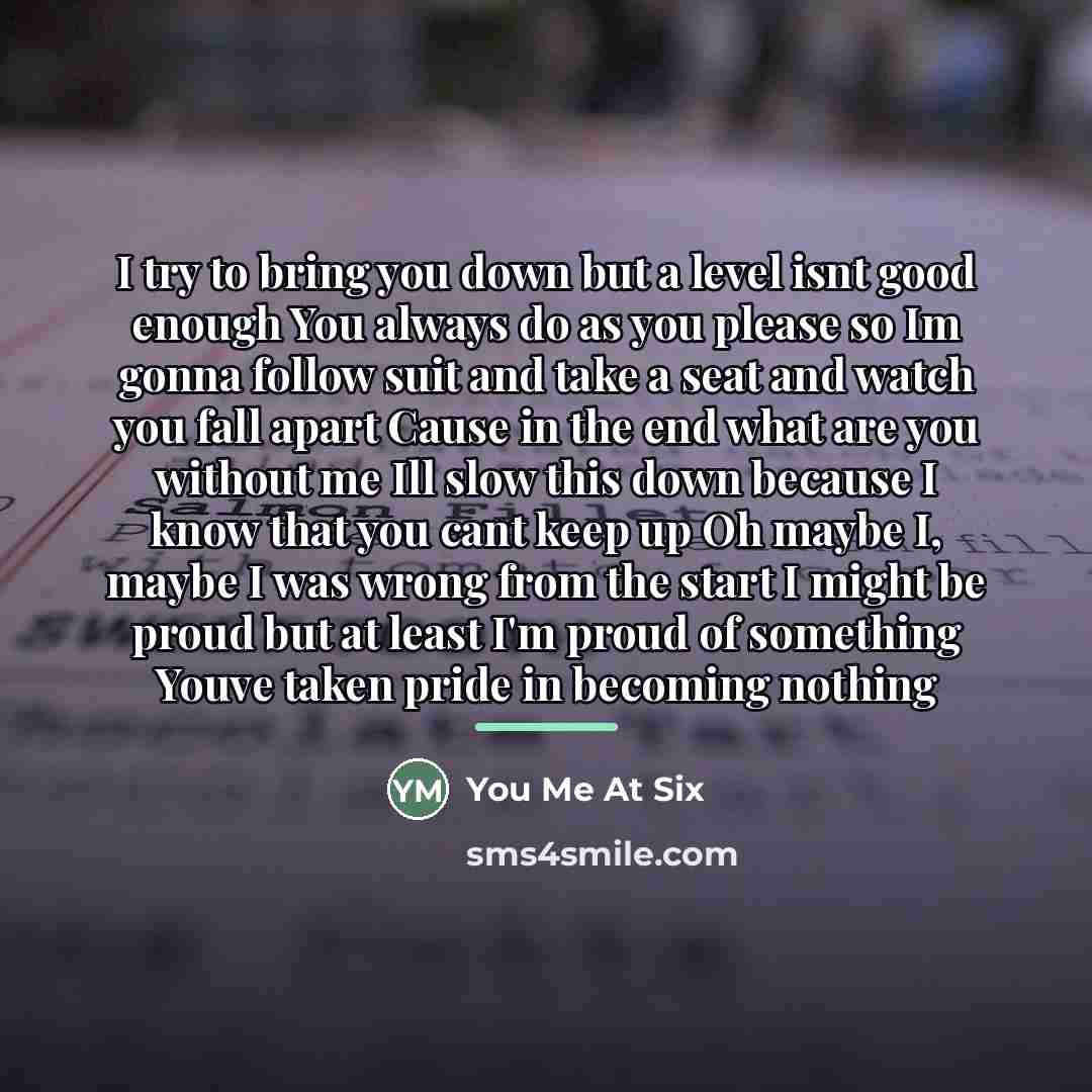 “I try to bring you down but a level isnt…” quote by You Me At Six