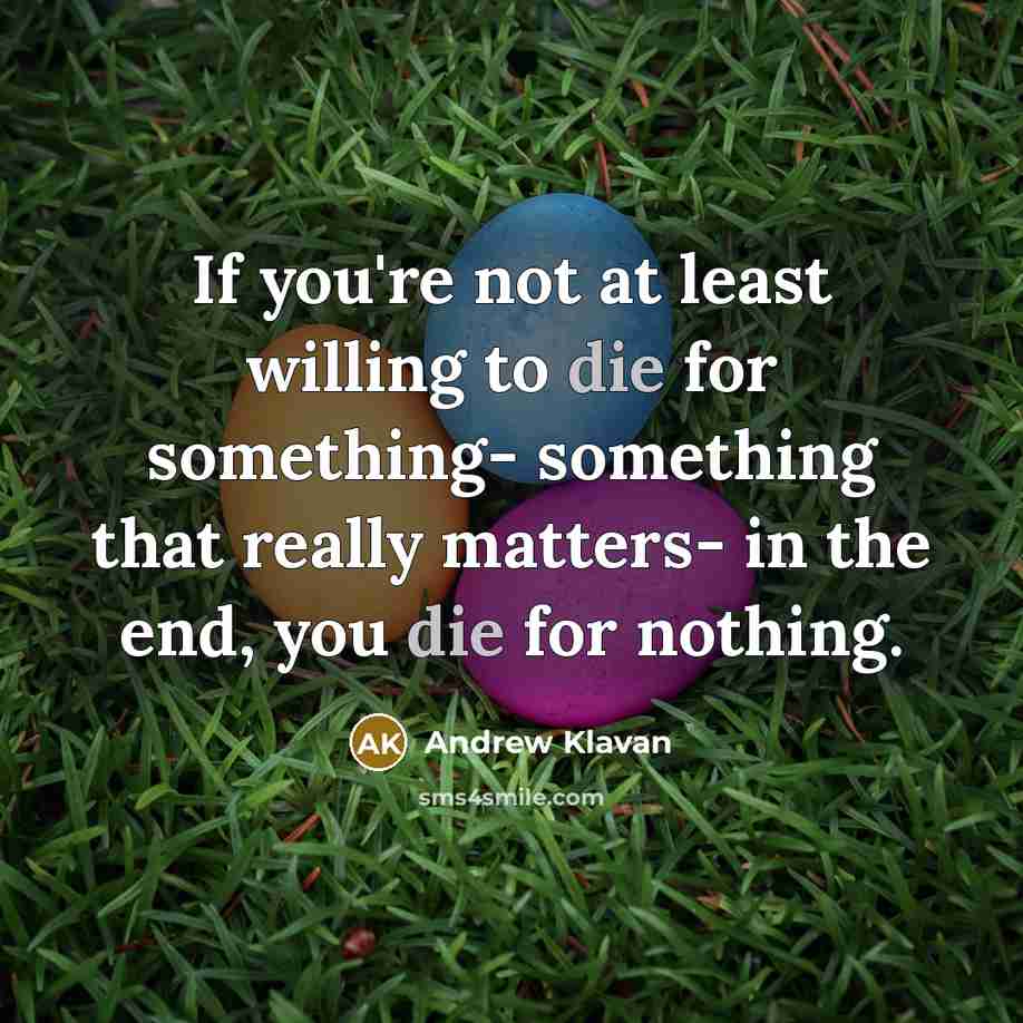 “If you're not at least willing to die for something- something that really matters- in the end, you die for nothing.” quote by Andrew Klavan