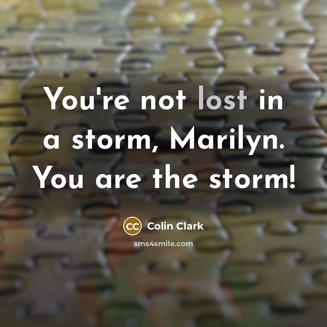 “You're not lost in a storm, Marilyn. You are the…” quote by Colin Clark