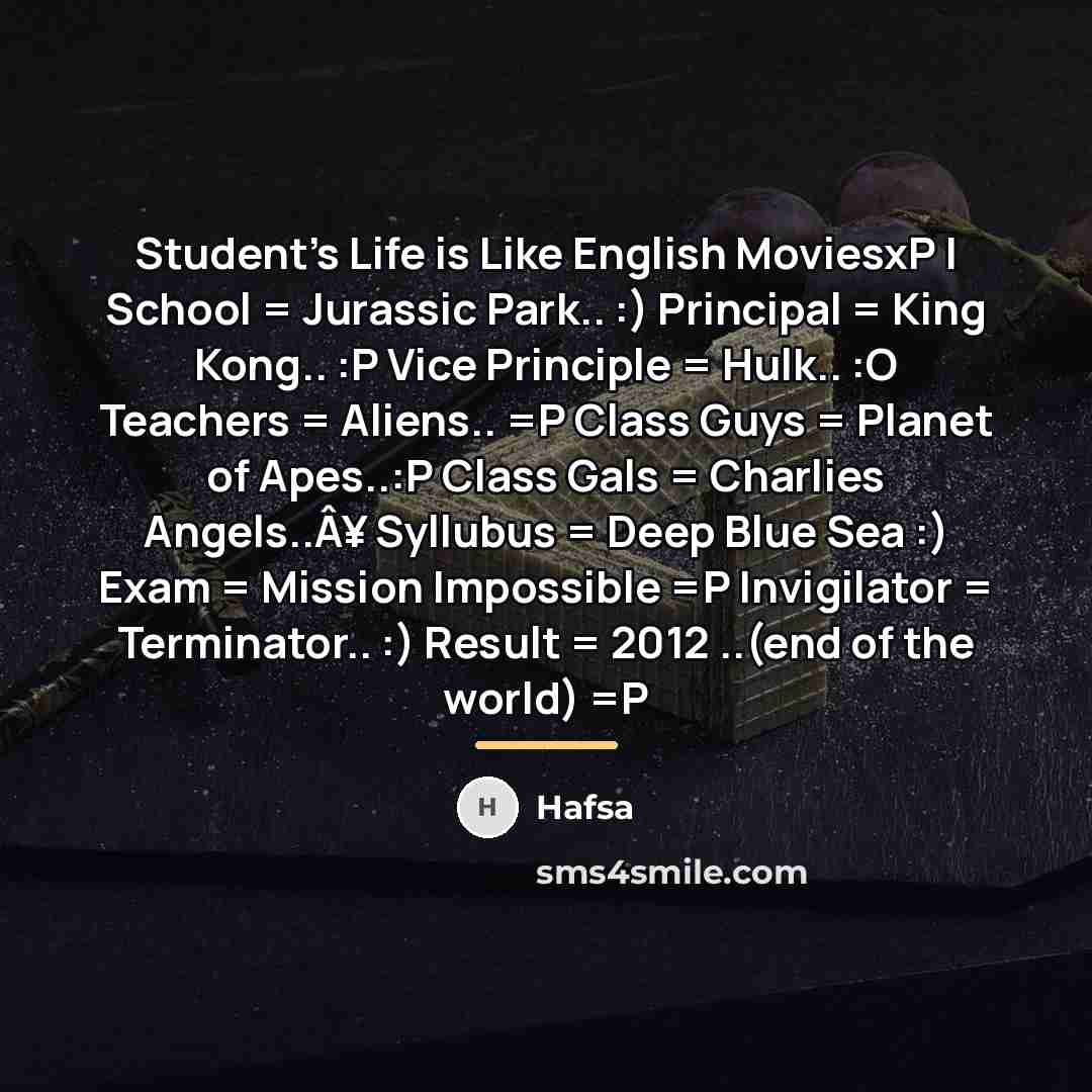 “Student's Life is Like English MoviesxP | School = Jurassic…” quote by Hafsa