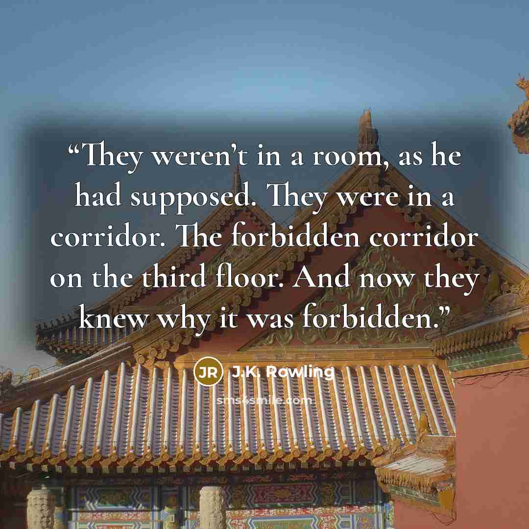 “They weren’t in a room, as he had supposed. They were in a corridor. The forbidden corridor on the third floor. And now they knew why it was forbidden.” quote by J.K. Rowling
