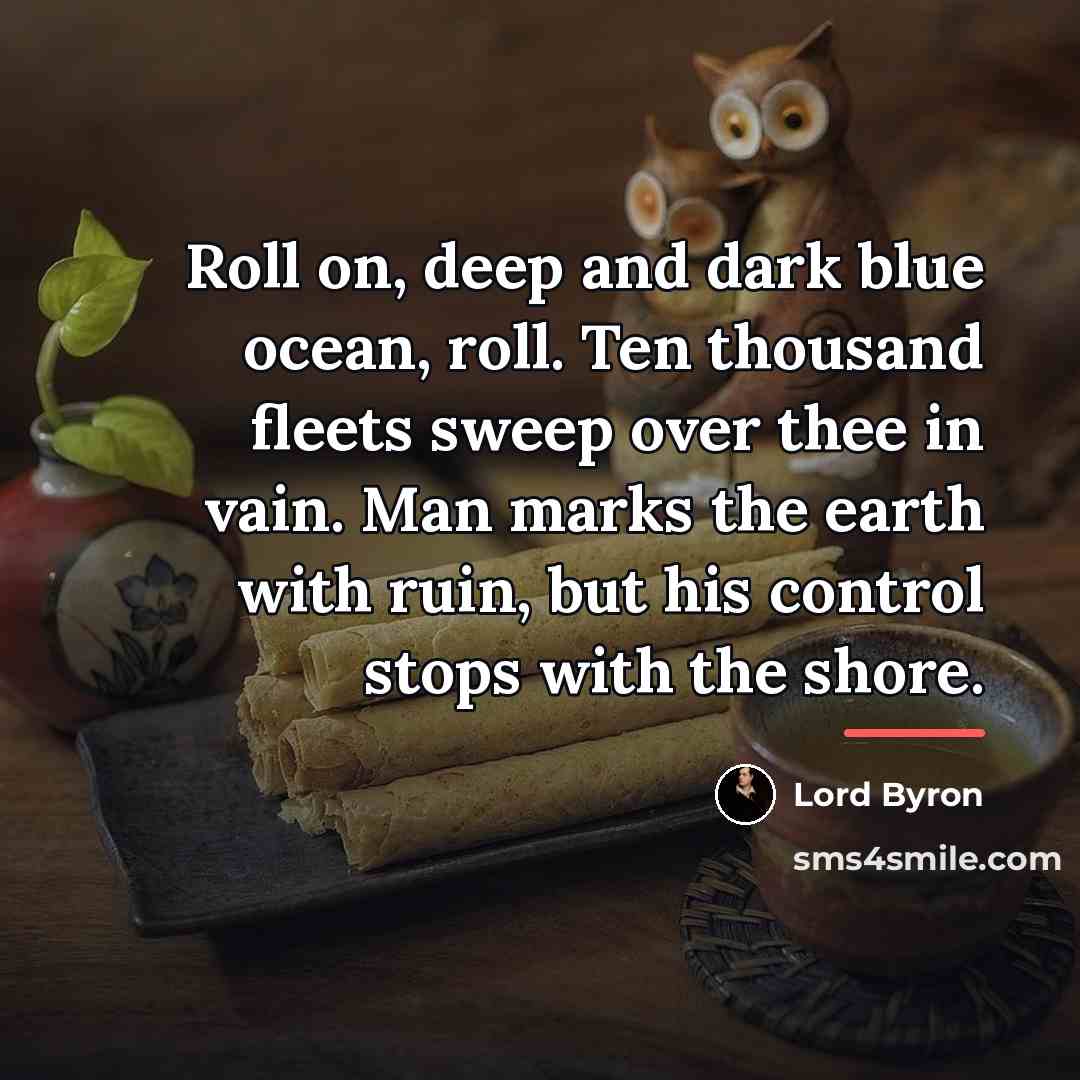 “Roll on, deep and dark blue ocean, roll. Ten thousand…” quote by Lord Byron